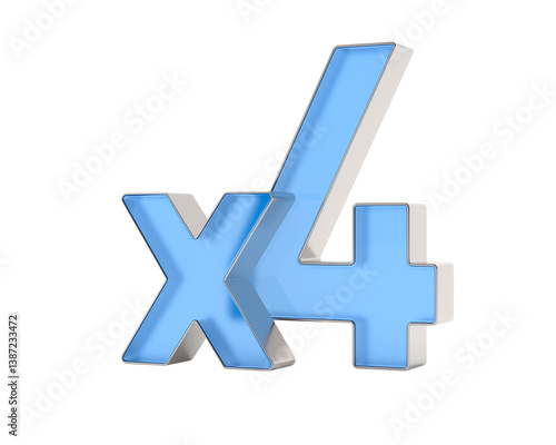 Blue x4 symbol on white background. Isolated 3d illustration