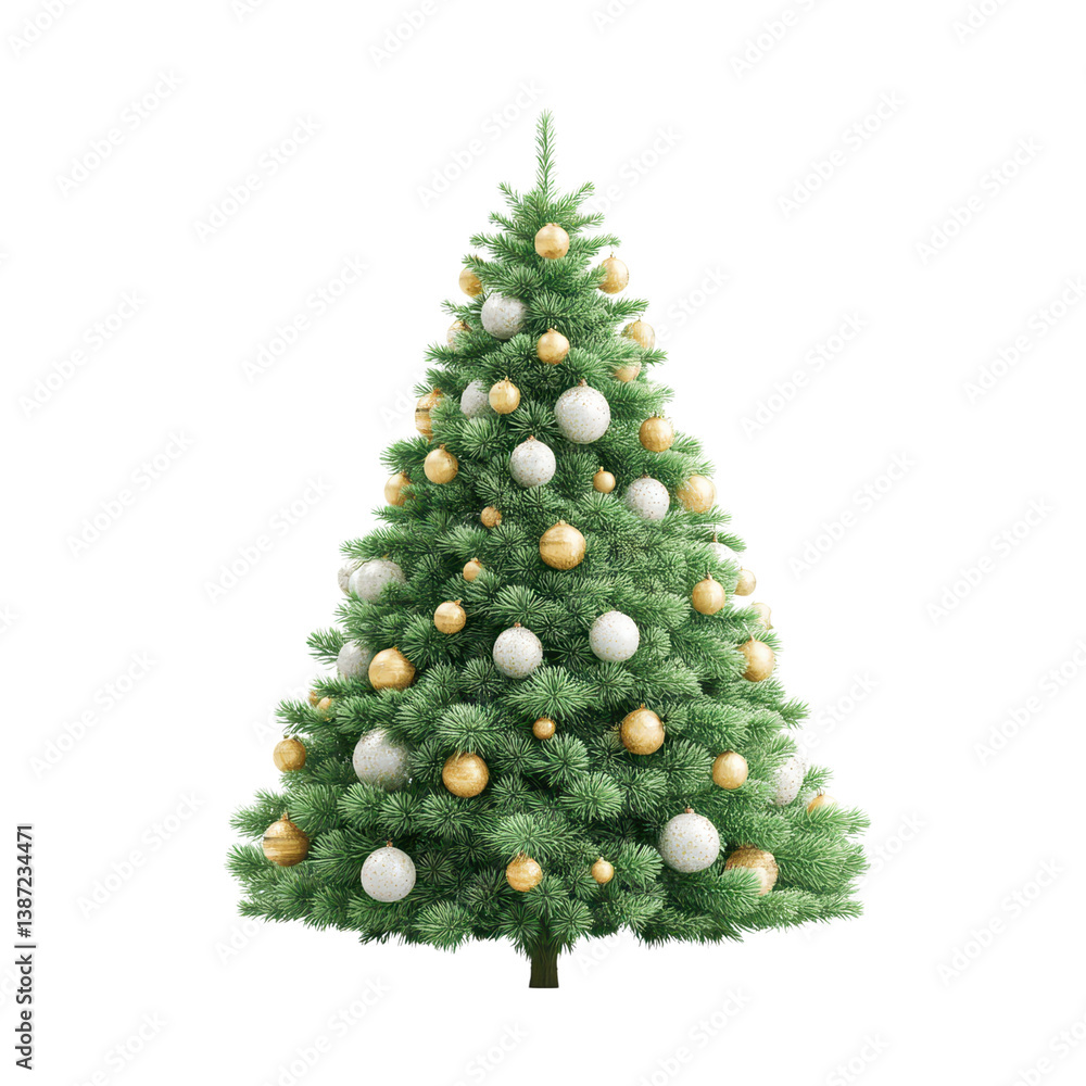 Christmas tree decorated with gold and silver ornaments. Festive holiday season decoration. Christmas tree decorated with gold and silver ornaments. Festive holiday season decoration.