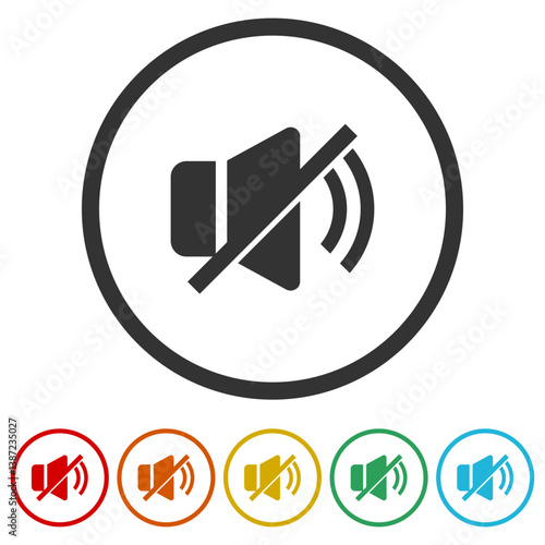 No sound speaker icon. Set icons in color circle buttons