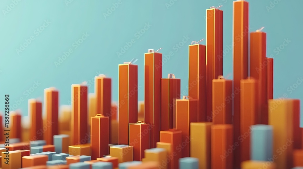 Abstract city of orange and blue blocks. Growth chart background Abstract city of orange and blue blocks. Growth chart background