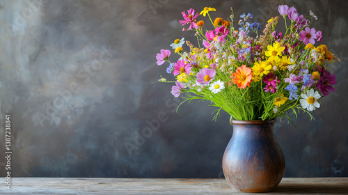 Wallpaper Mural A bouquet of colorful wildflowers in a rustic vase Torontodigital.ca