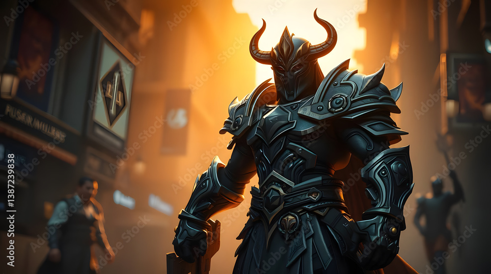 Fototapeta premium Powerful Warrior in Cityscape