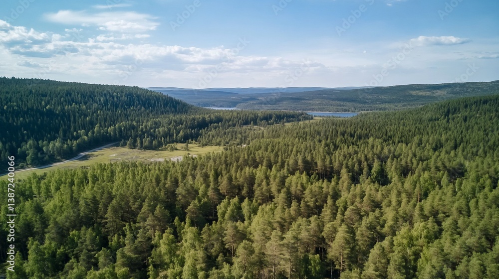 Aerial View of Vast Boreal Forest and Serene Lake Aerial View of Vast Boreal Forest and Serene Lake