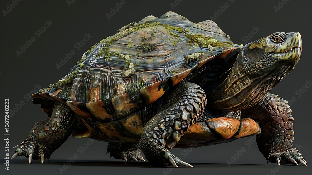 Naklejka premium 3D model of a multi-colored snapping turtle