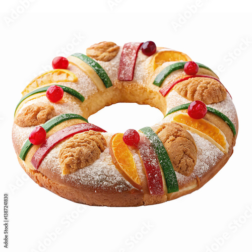 Colorful Rosca de Reyes Traditional Mexican Sweet Bread Decorated with Candied Fruits