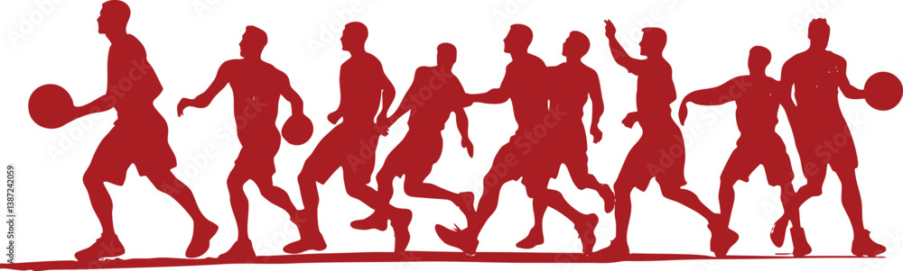 Collection of silhouettes of basketball players jumping and running. Suitable for sports elements such as matches, competitions or clothing. Collection of silhouettes of basketball players jumping and running. Suitable for sports elements such as matches, competitions or clothing.