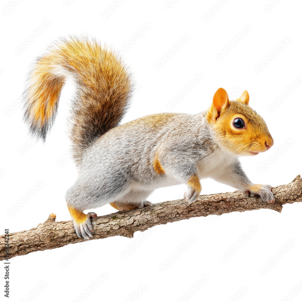 Fototapeta premium Squirrel on a branch against a transparent background. Wildlife animal concept.