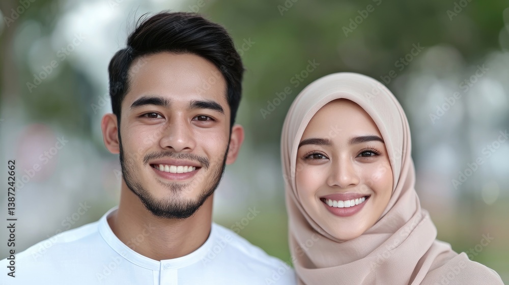 Fototapeta premium Happy couple smiles outdoors