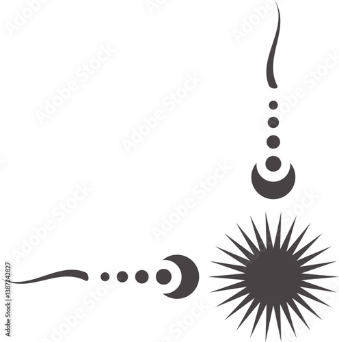 Mystic celestial border with moon and stars ornaments. Astrologic frame with spiritual elements. Divider and fantasy corner with pattern of esoteric astral decorations.