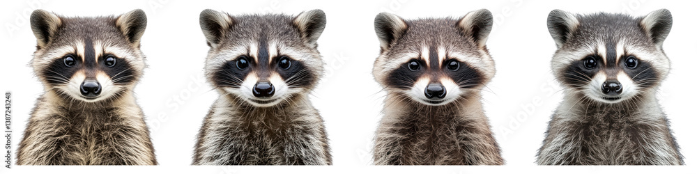 Young raccoon isolated on transparent background. PNG, Set of Young raccoon isolated on transparent background. PNG, Set of