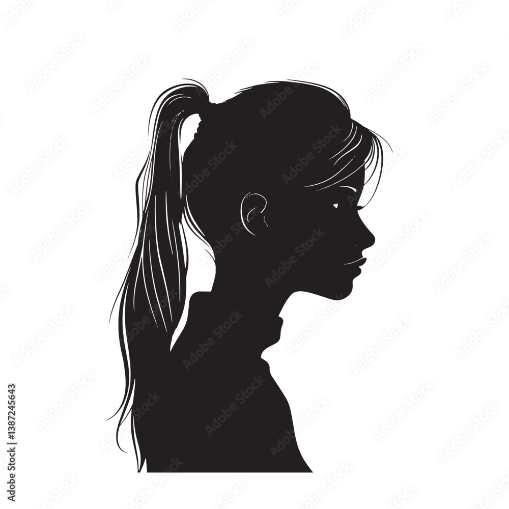 A vector illustration depicts a beautiful woman with long hair in silhouette, highlighting her profile and glamorous style A vector illustration depicts a beautiful woman with long hair in silhouette, highlighting her profile and glamorous style