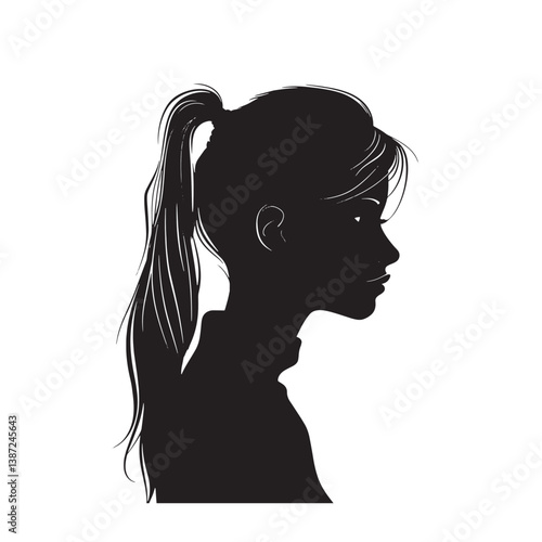 A vector illustration depicts a beautiful woman with long hair in silhouette, highlighting her profile and glamorous style