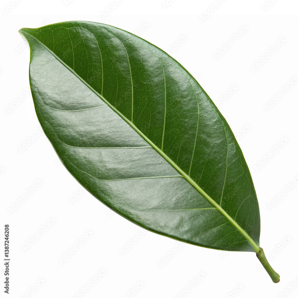 Obraz premium Vibrant Green Magnolia Leaf Isolated on Transparent Background for Nature and Design Projects