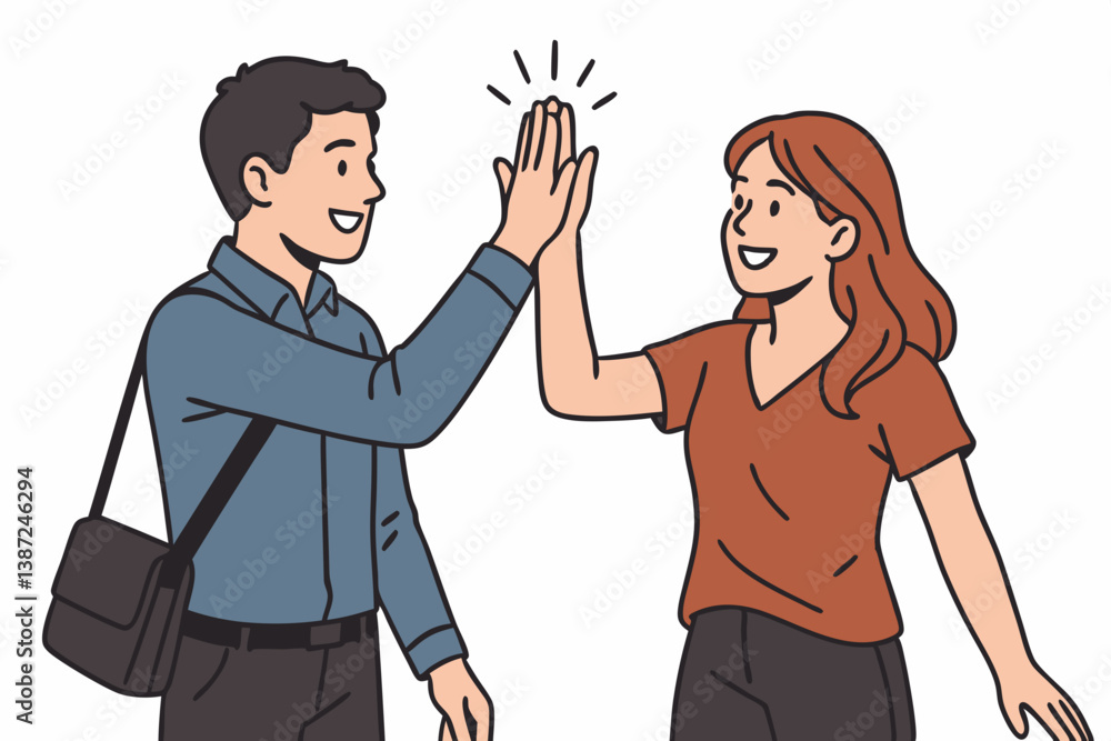 Cheerful Business Colleagues Giving High Five Vector Illustration, Professional Teamwork Celebration, Office Success Moment, Coworker Achievement Recognition, Friendly Workplace Interaction Cheerful Business Colleagues Giving High Five Vector Illustration, Professional Teamwork Celebration, Office Success Moment, Coworker Achievement Recognition, Friendly Workplace Interaction
