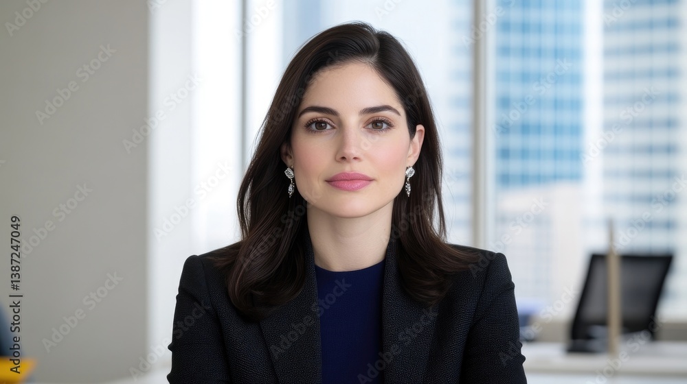 Businesswoman Diamond Earrings Professional Portrait High-resolution Soft Lighting Close-up Straightforward Gaze Modern Office Neutral Tones Ideal for Corporate Branding extra details included Businesswoman Diamond Earrings Professional Portrait High-resolution Soft Lighting Close-up Straightforward Gaze Modern Office Neutral Tones Ideal for Corporate Branding extra details included