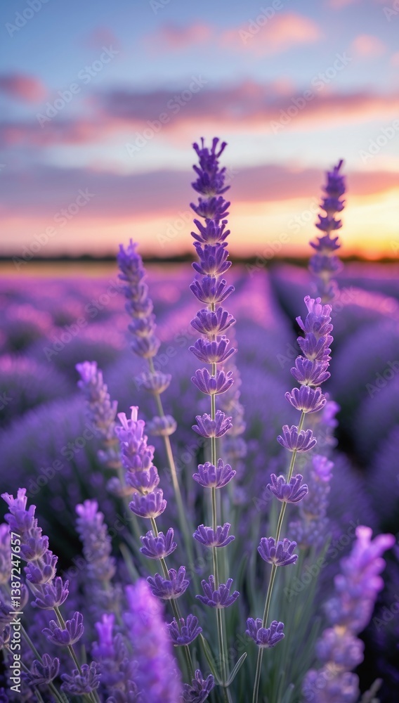 Fototapeta premium Stunning Lavender Field at Beautiful Sunset Wallpaper
