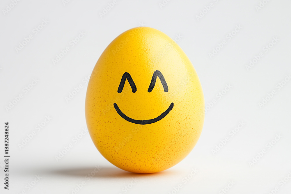 Cute yellow egg with big smiling eyes and hand-drawn expression on white background, fun and playful Easter decoration concept Cute yellow egg with big smiling eyes and hand-drawn expression on white background, fun and playful Easter decoration concept