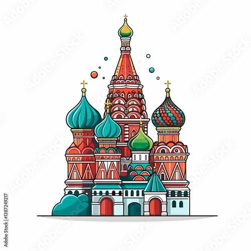 Saint Basil's Cathedral hand-drawn comic illustration. Cathedral of Vasily the Blessed. Vector doodle style cartoon illustration