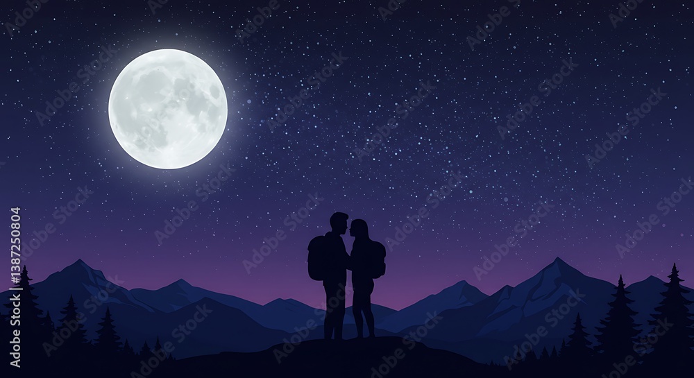 Moonlit Rendezvous: Mountaintop Romance AI Generated Moonlit Rendezvous: Mountaintop Romance AI Generated