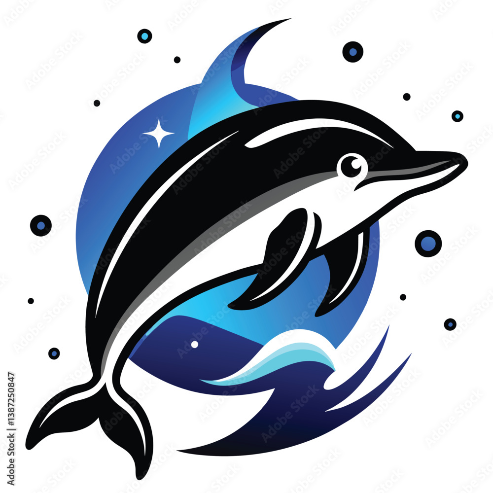 Obraz premium Surreal Space Dolphin Illustration – Cosmic Ocean Animal with Planets, Stars, and Vibrant Colors in Fantasy Style.
