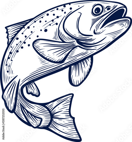Detailed Vector Illustration of a Trout Fish