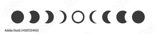 Moon phases astronomy icon set. The whole cycle from new moon to full moon. Night space astronomy concept.Isolated on background.