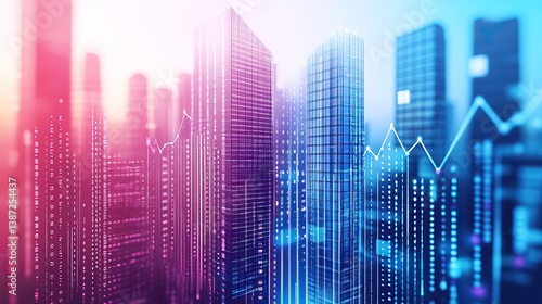 Futuristic cityscape with growth charts