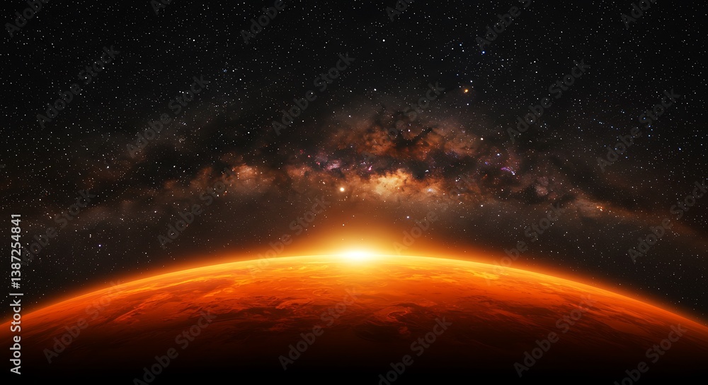Obraz premium Martian Dawn's Embrace AI Generated