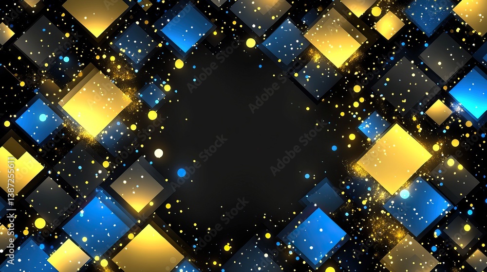 Gold & Blue Geometric Background with Sparkling Effect Gold & Blue Geometric Background with Sparkling Effect