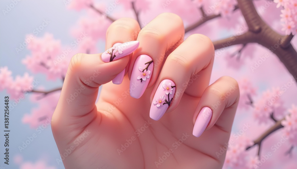 Naklejka premium beauty pink spring nails