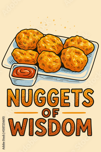 Chicken Nuggets on Plate with Dipping Sauce Illustration for Food Theme