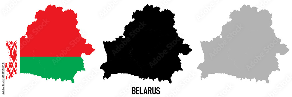 Naklejka premium Belarus flag and map shape black and gray color. EPS.file.