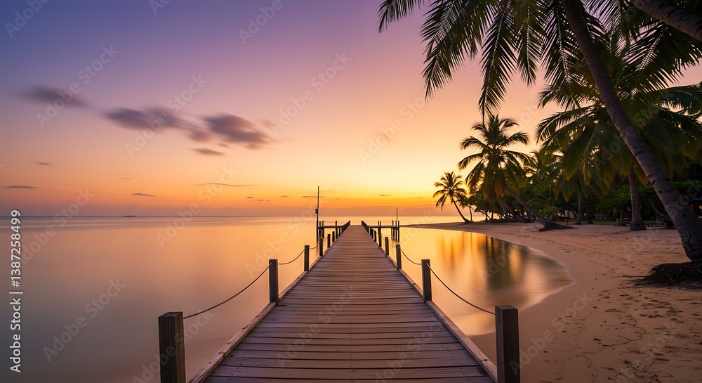 Fototapeta premium Sunset Pier: Tropical Serenity AI Generated
