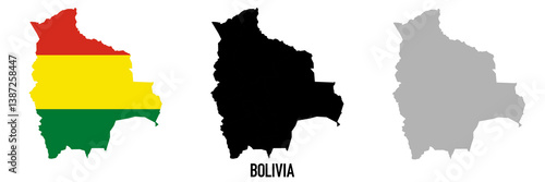 Bolivia flag and map shape black and gray color. EPS.file.
