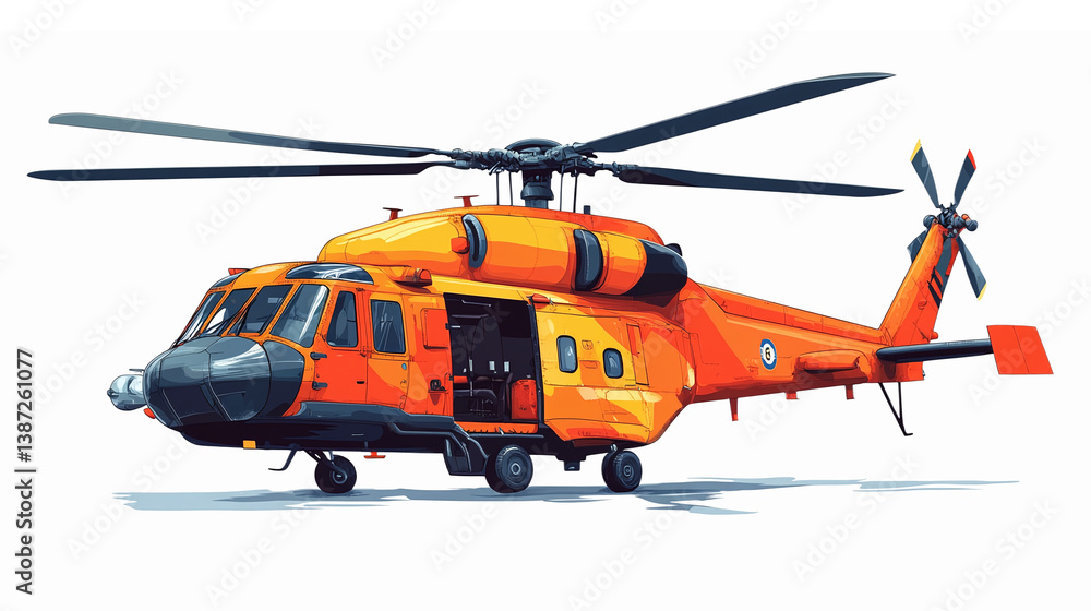 Fototapeta premium Rescue Helicopter in Bright Orange Design for Emergency and Search Operations