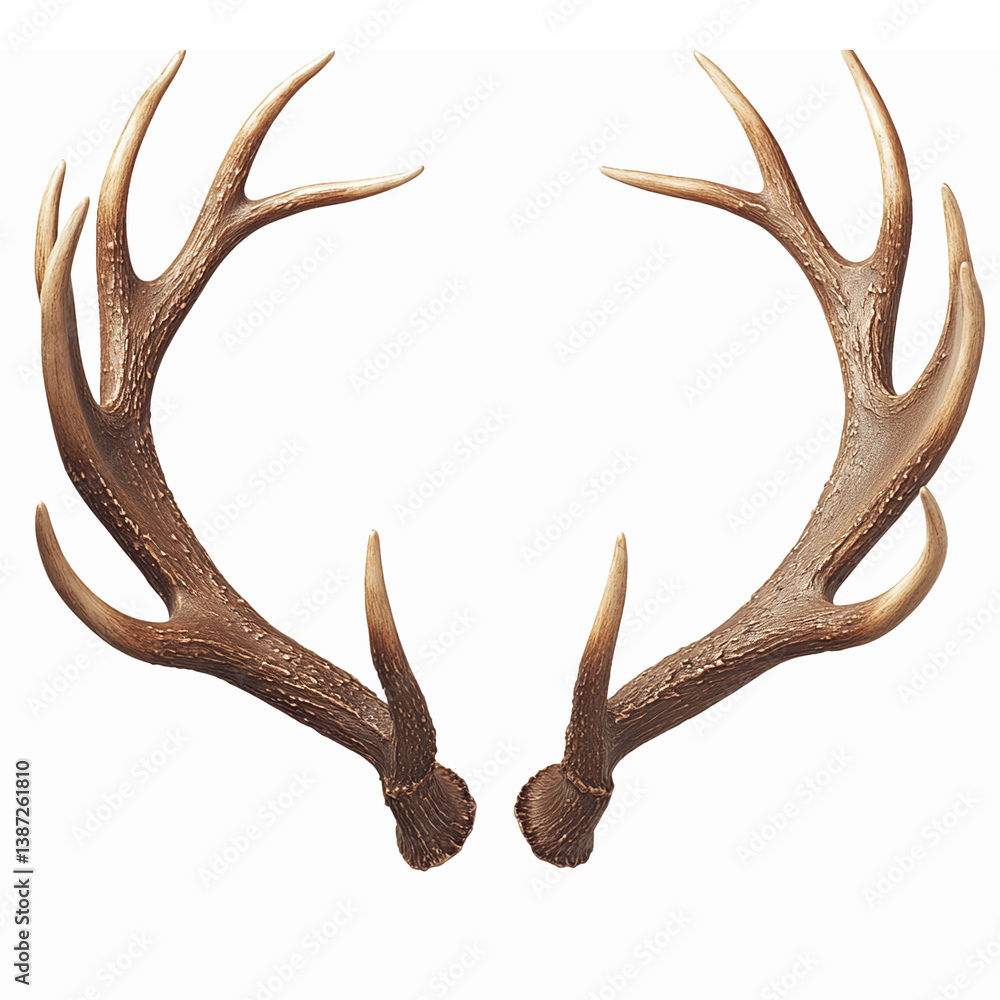 Fototapeta premium Realistic Brown Deer Antlers Isolated on Transparent Background for Wildlife and Hunting Designs