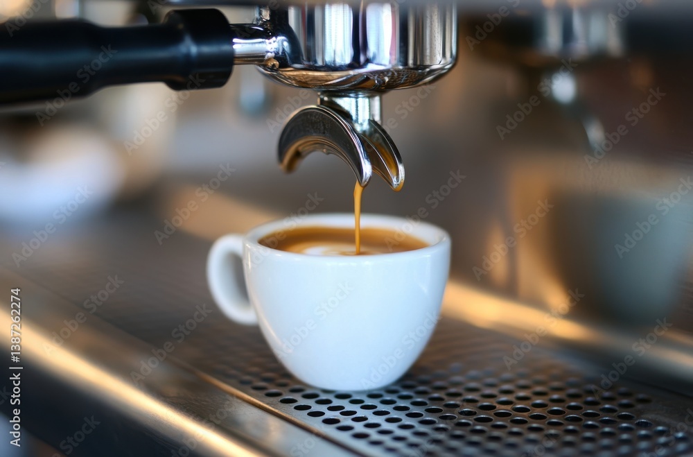 A close-up shot of an espresso machine dispensing A close-up shot of an espresso machine dispensing