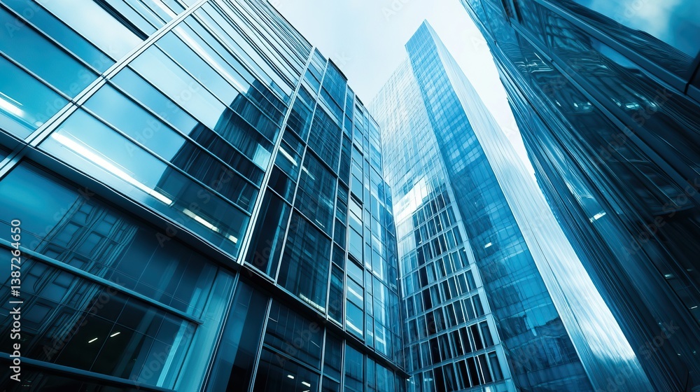 Urban skyscrapers, low angle, modern architecture, city view Urban skyscrapers, low angle, modern architecture, city view