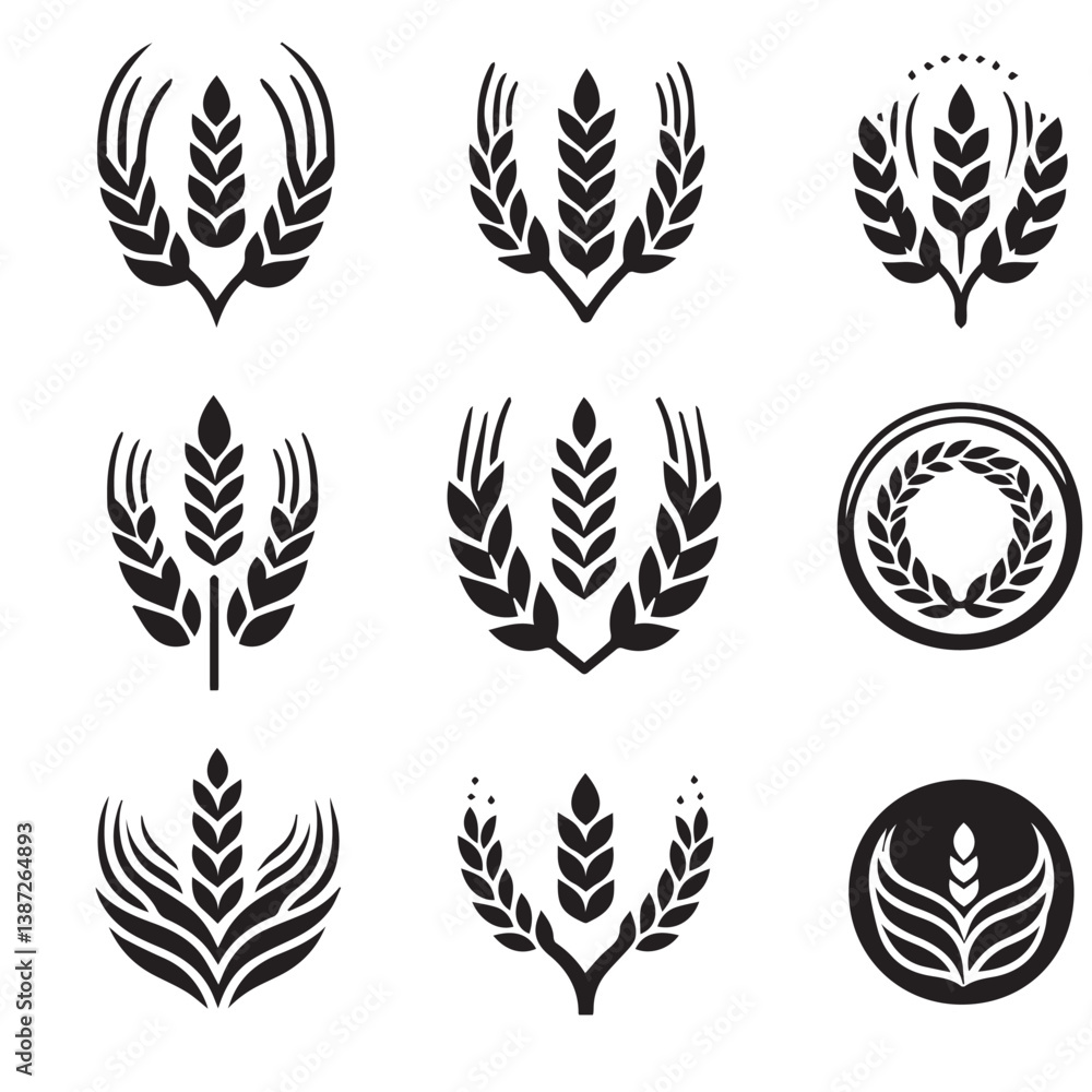 Wheat Ears Icons and Logo Set For Identity Style Organic wheat bread agriculture. Vector with white background
Wheat Ears Icons and Logo Set For Identity Style Organic wheat bread agriculture. Vector with white background