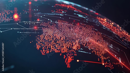 Digital world map with glowing data points and futuristic network animation. 4K video