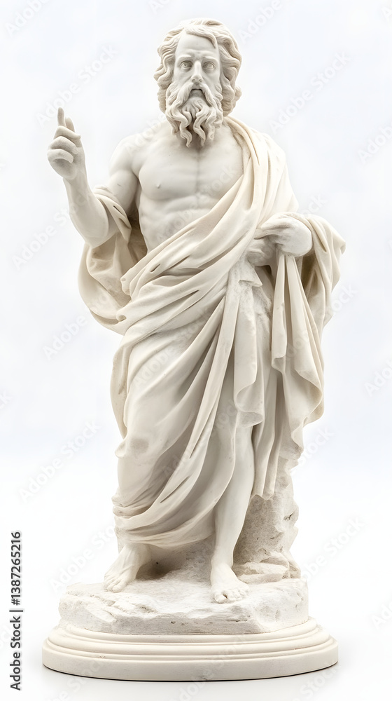 Fototapeta premium Head and shoulders detail of the ancient stoic man sculpture out of marble. old greek or roman bust sculpture Isolated on white background