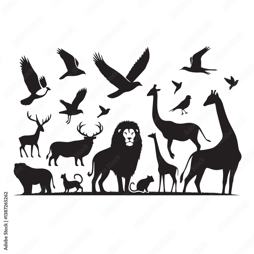 Fototapeta premium set of animal silhouette vector style minimalist white background