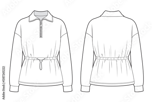 Half zipper sweatshirt with drawstring waist