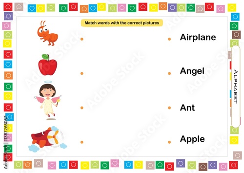 Worksheets for children – kids activity – match words with correct pictures