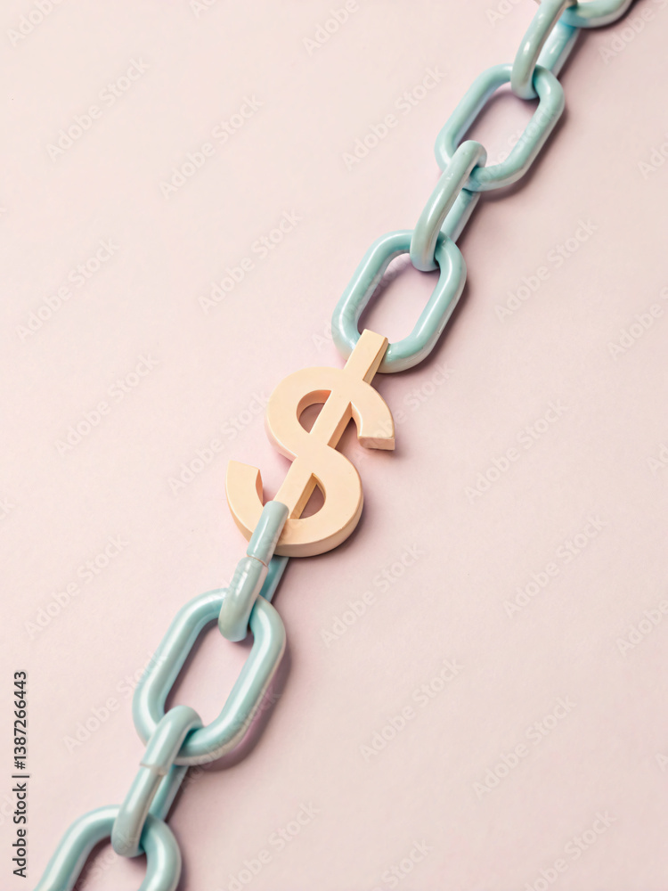Obraz premium Artistic Representation of Chain Links with Dollar Symbol on Pastel Background