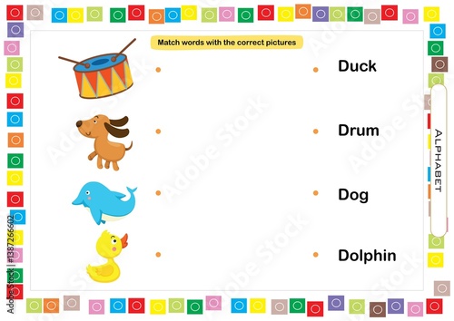 Worksheets for children – kids activity – match words with correct pictures