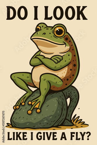 Sitting Frog Illustration with Arms Crossed and Funny Attitude