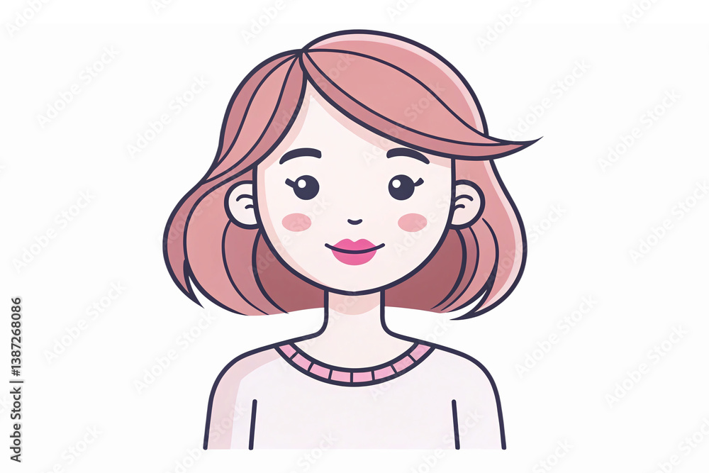 Cute Young Woman with Short Pink Hair Smiling Character Illustration Cute Young Woman with Short Pink Hair Smiling Character Illustration