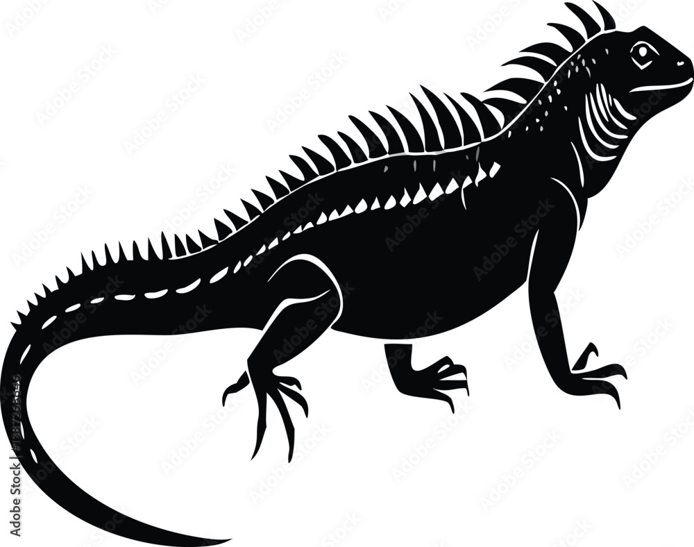 Fototapeta premium Black Lizard Silhouette Vector Set: Stylized Reptile Clipart in Vintage Tattoo and Wildlife Design Style. Adobe Art and Illustrator.