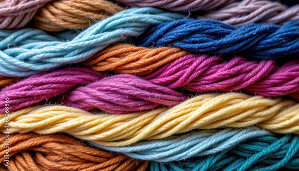 Textured Yarn in Various Colors Generate an image of multiple yarns in different colors with varied textures stacked together. Textured Yarn in Various Colors Generate an image of multiple yarns in different colors with varied textures stacked together.